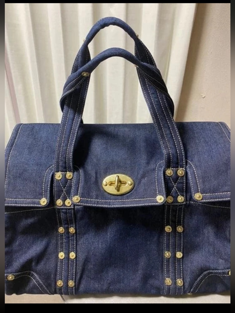 Mulberry Navy Denim Tote with Gold Hardware
